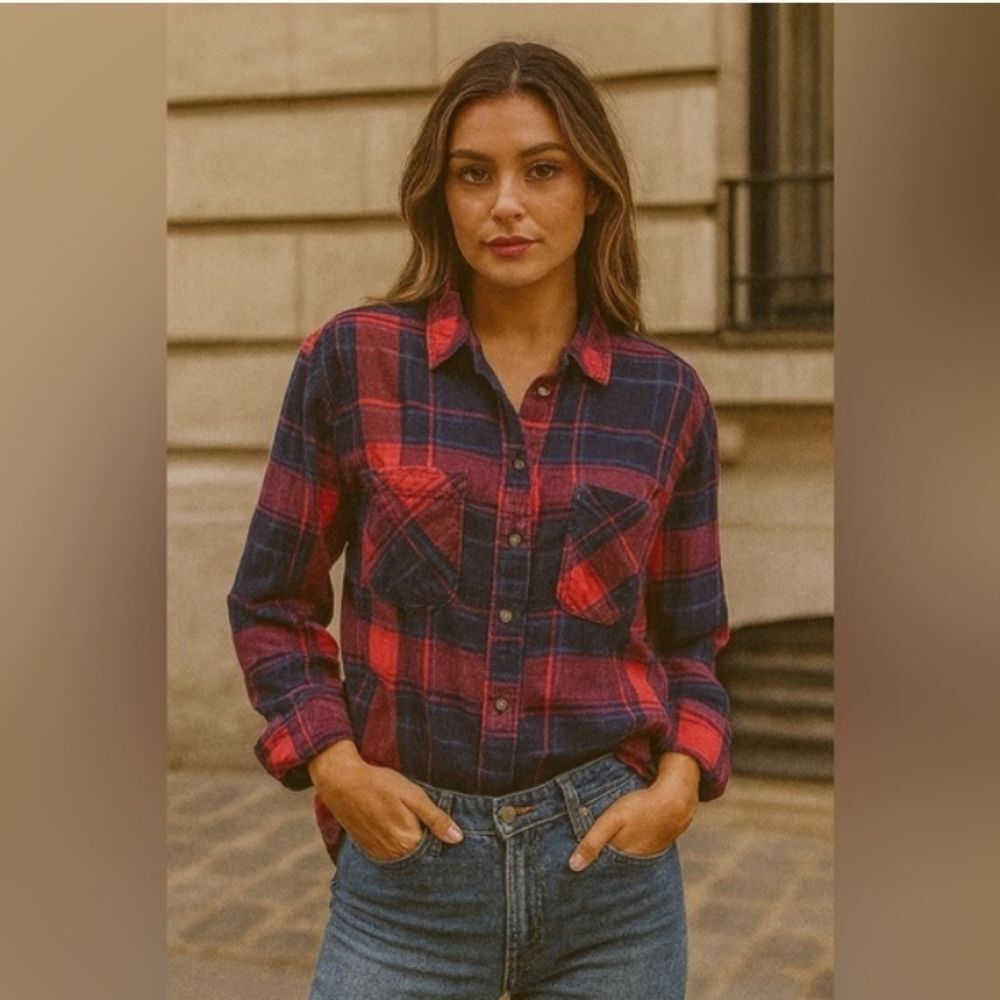 BDG Red and Black Checkered Button Down Shirt